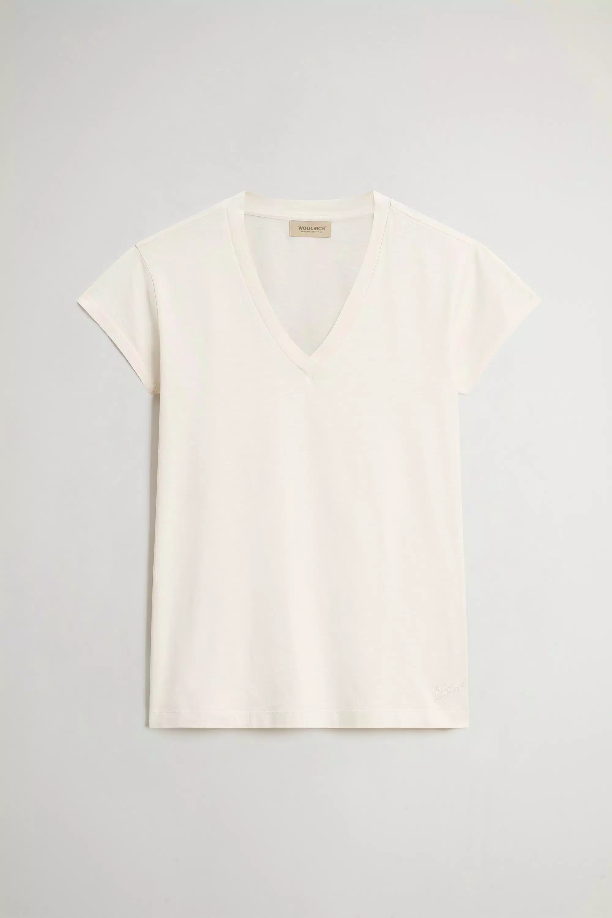 V-Ausschnitt-T-Shirt aus reiner Baumwolle mit Slub-Struktur - Milchcreme