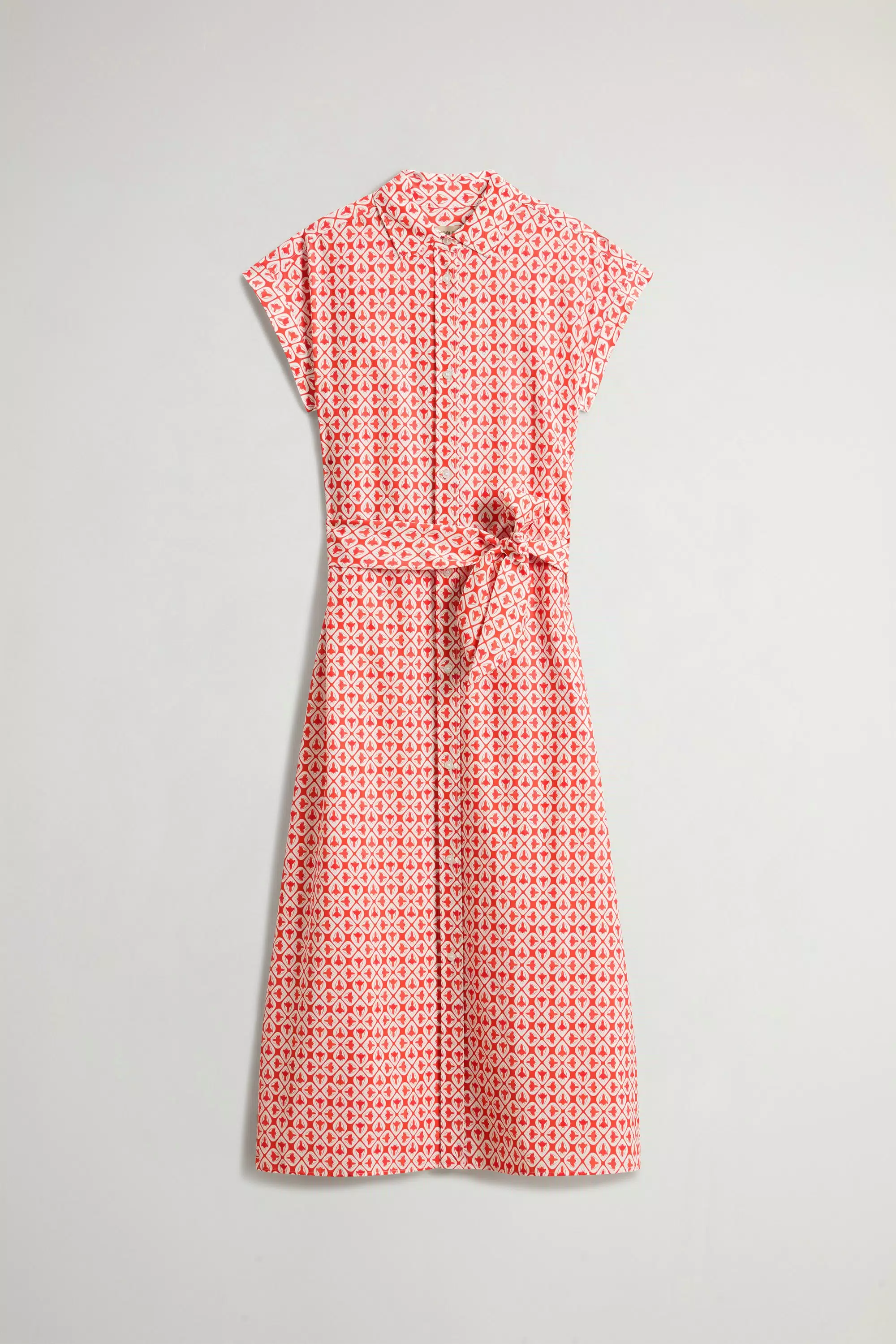 Hemdkleid aus Baumwollmischung mit Gürtel - Paprika Fliesenblüte
