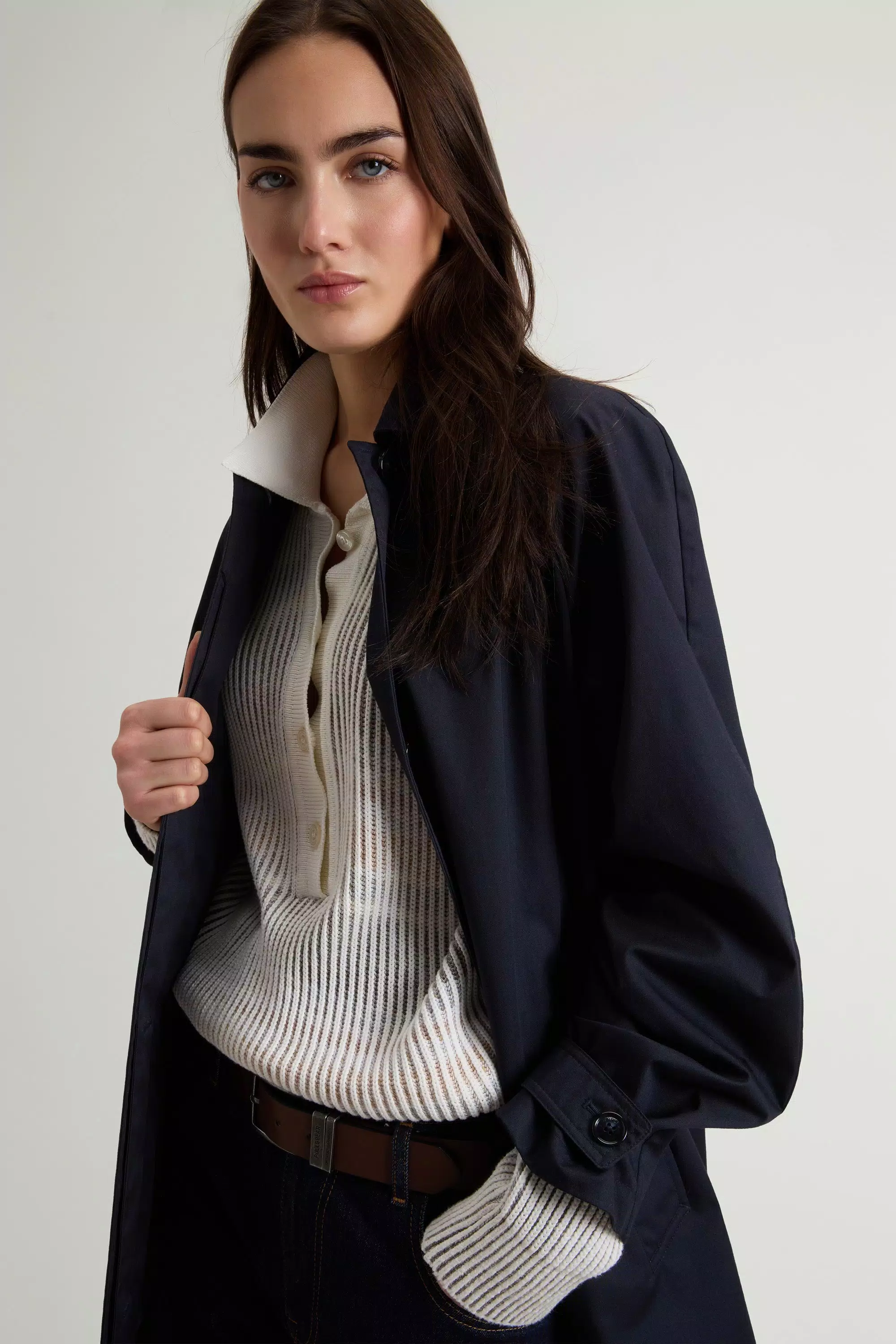 Trenchcoat aus reiner Baumwolle - Melton Blau