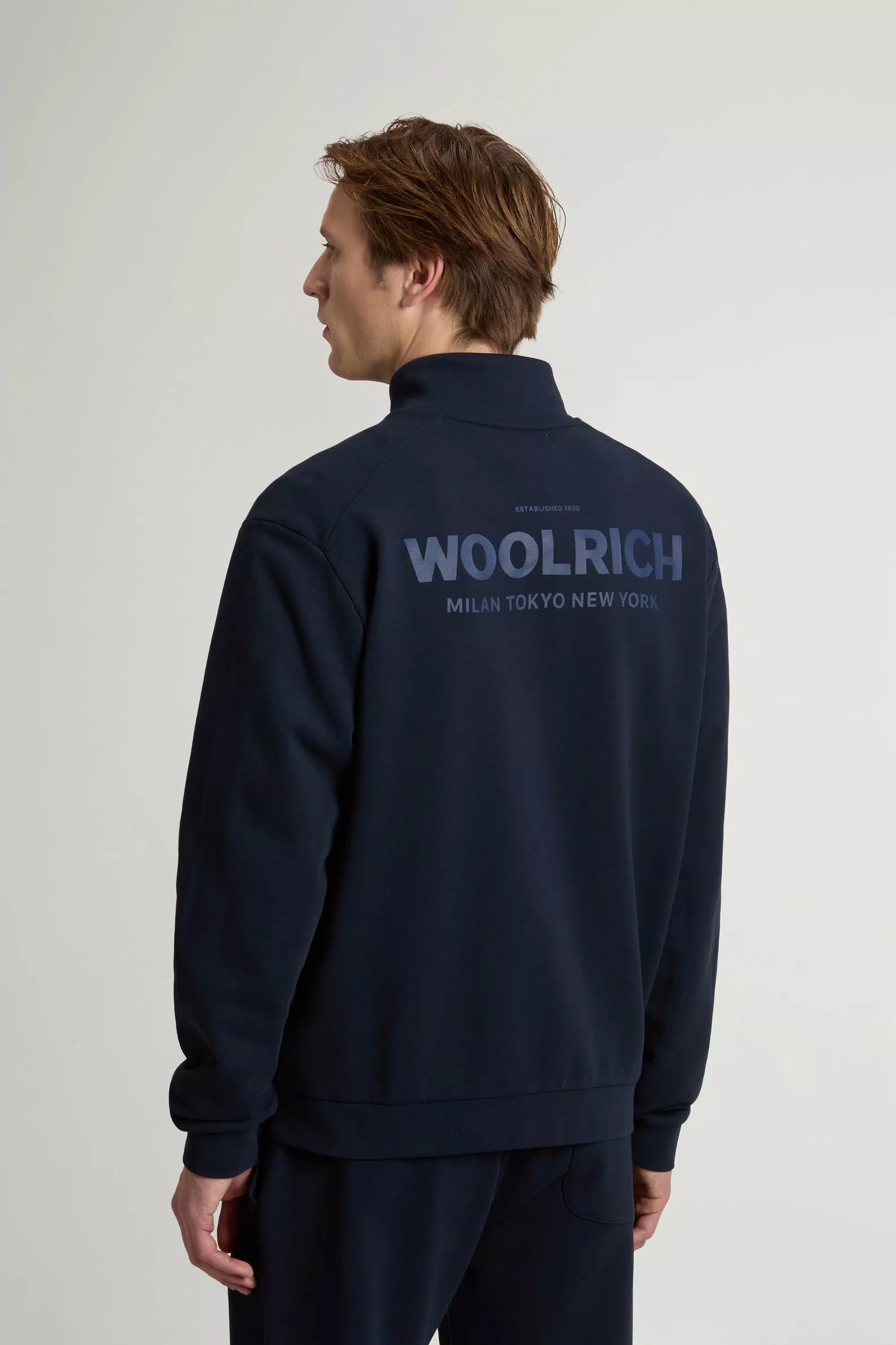 Full-Zipper-Sweatshirt aus reiner Baumwolle mit großem Logo auf dem Rücken - Melton Blue