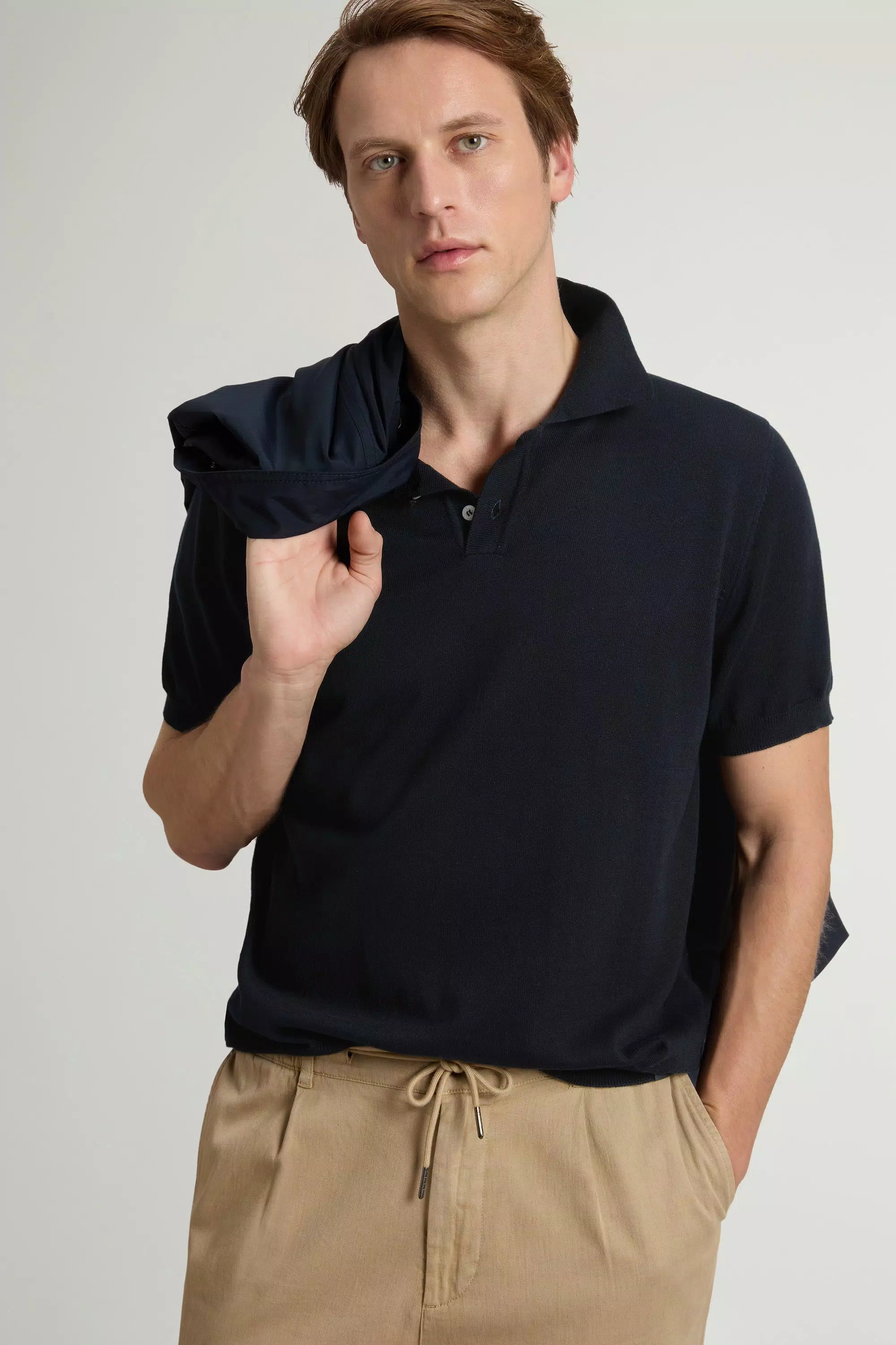 Polo-Shirt aus gestricktem 100 % Baumwolle - Melton Blau