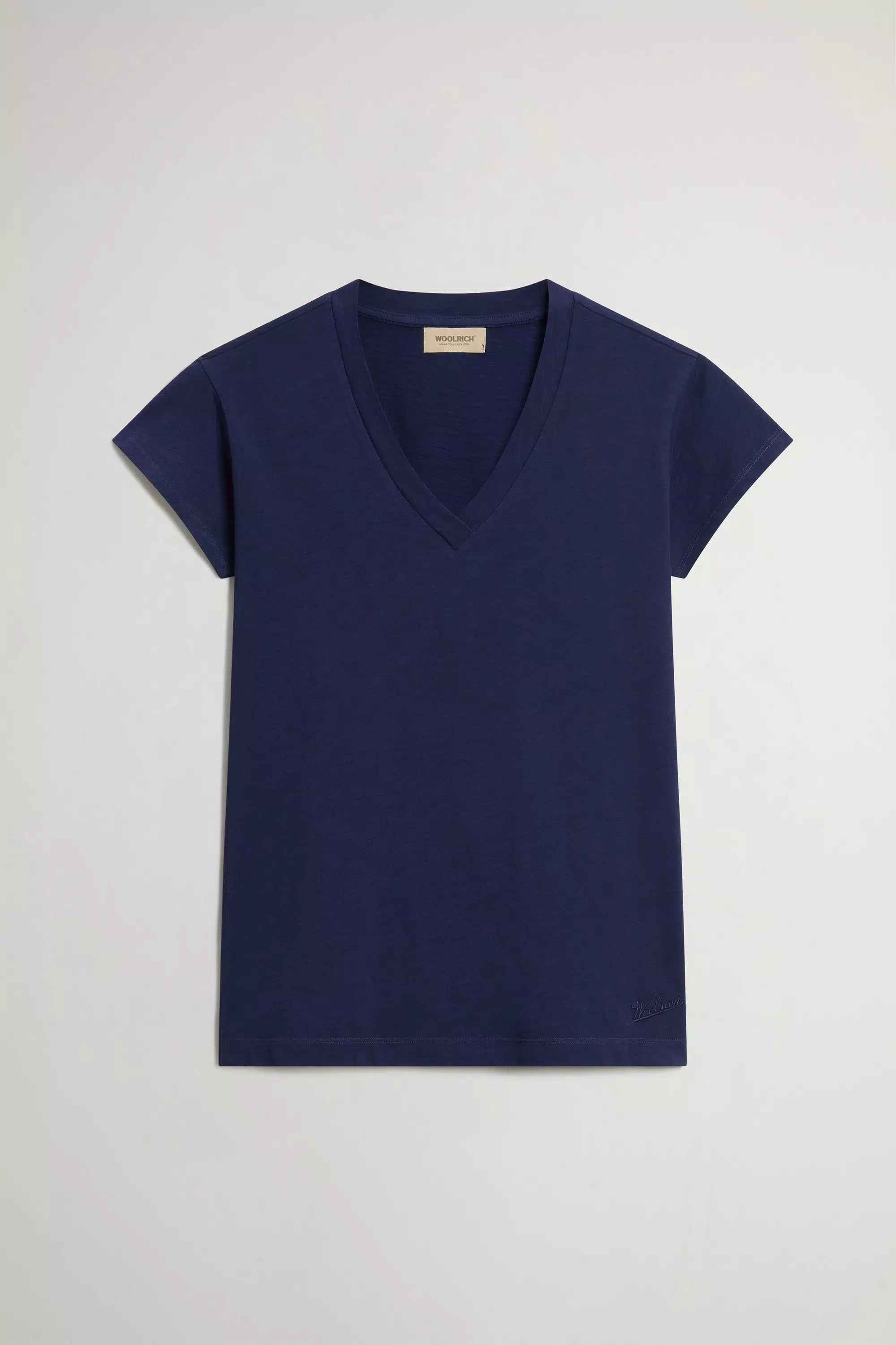 V-Ausschnitt-T-Shirt aus reiner Baumwolle mit Slub-Struktur - Marineblau