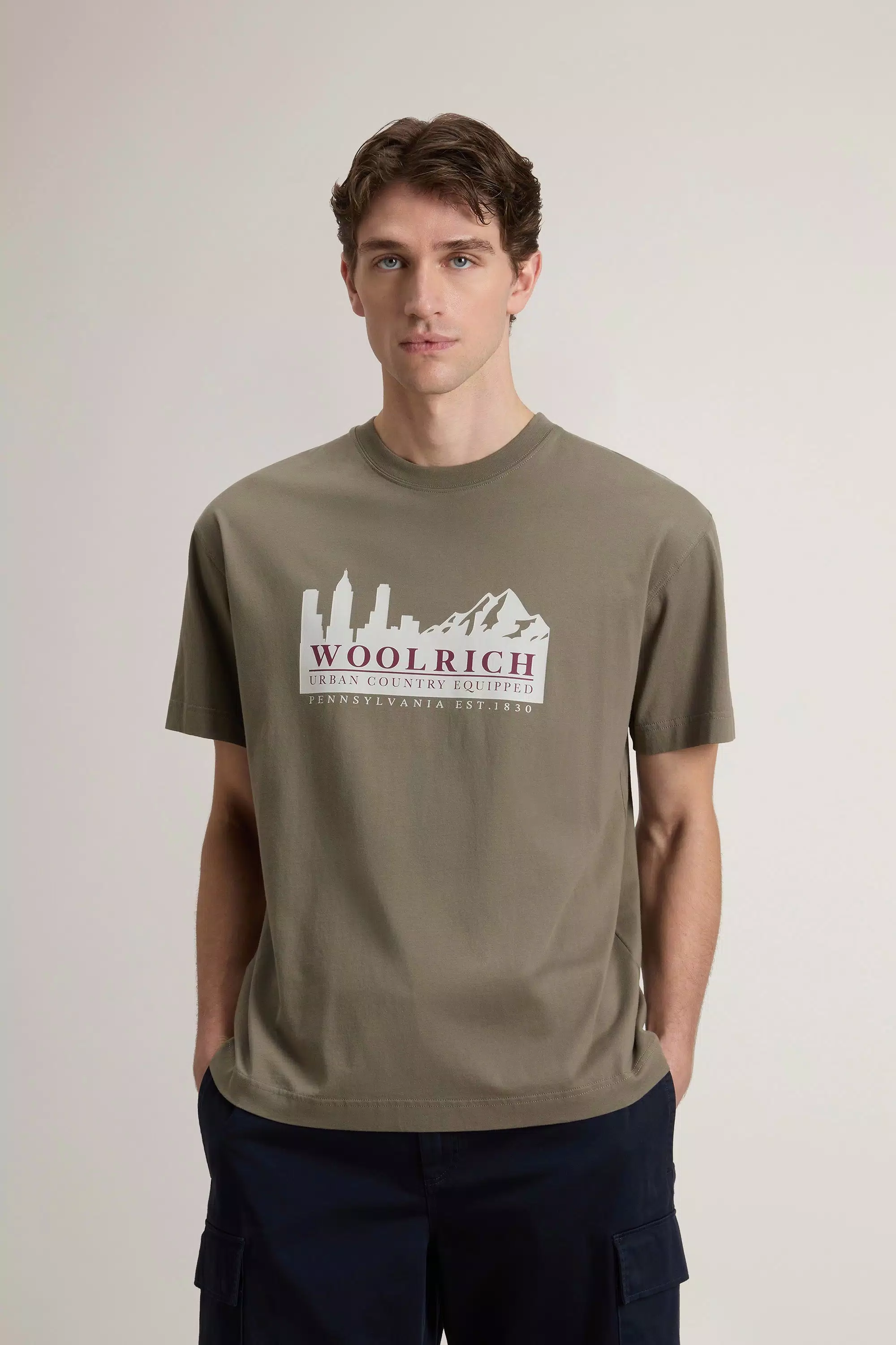 T-Shirt aus reiner Baumwolle mit Logo - Rauchgrüner Oliv