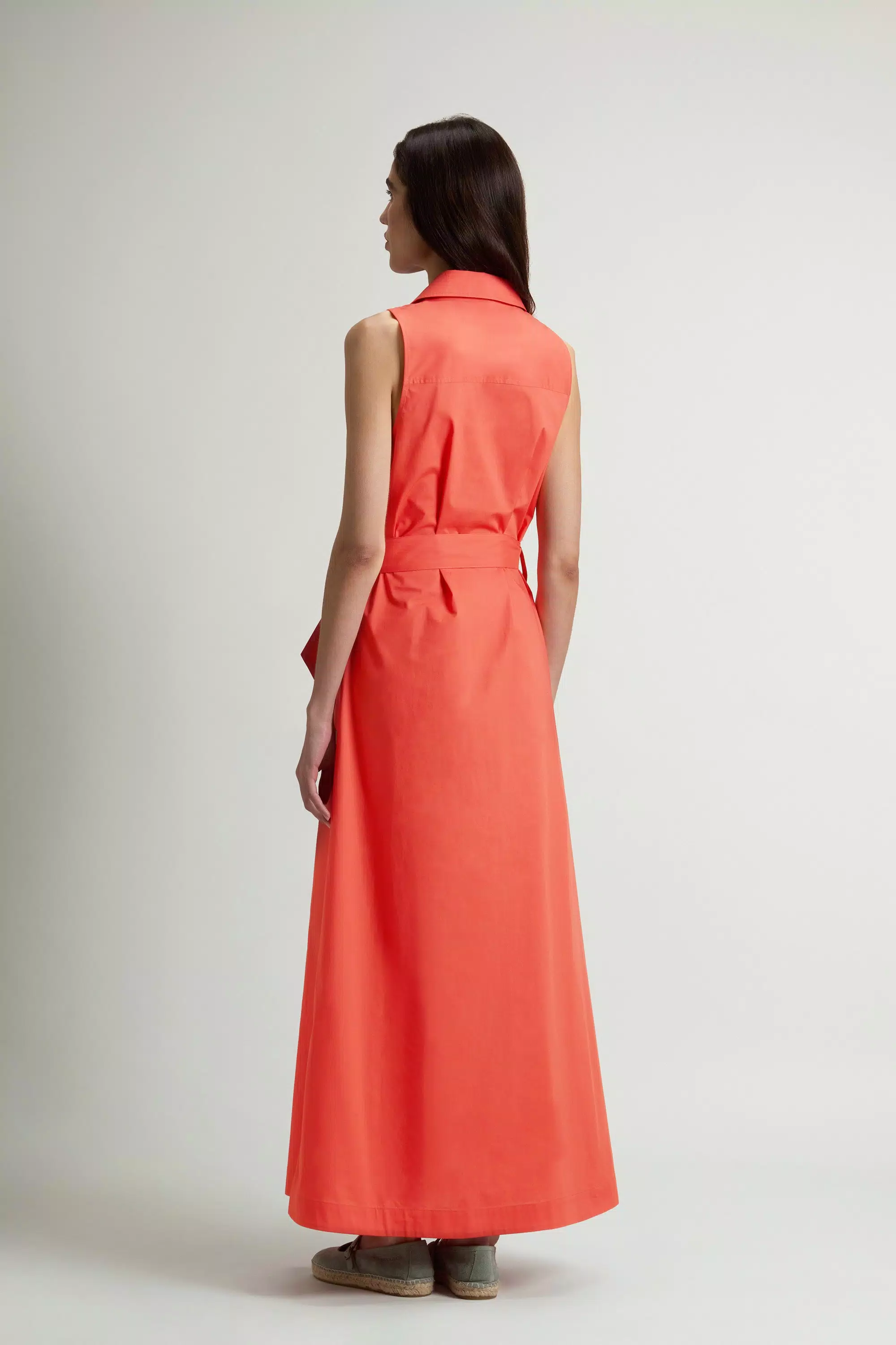 Hemdkleid aus reiner Baumwollpopeline mit Gürtel - Paprika