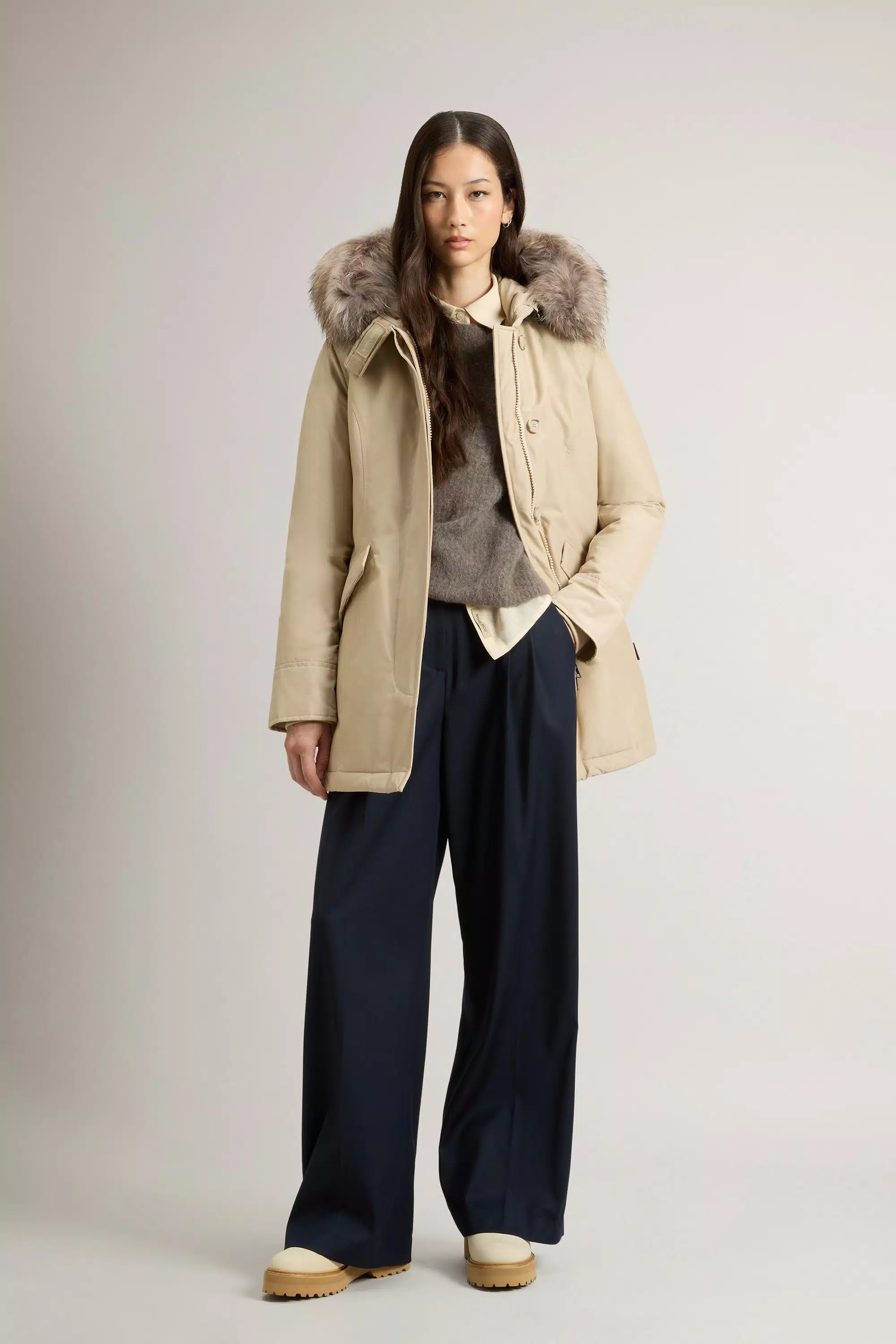 Arktische Parka aus Ramar-Stoff mit abnehmbarem Pelzbesatz - Oxford Tan
