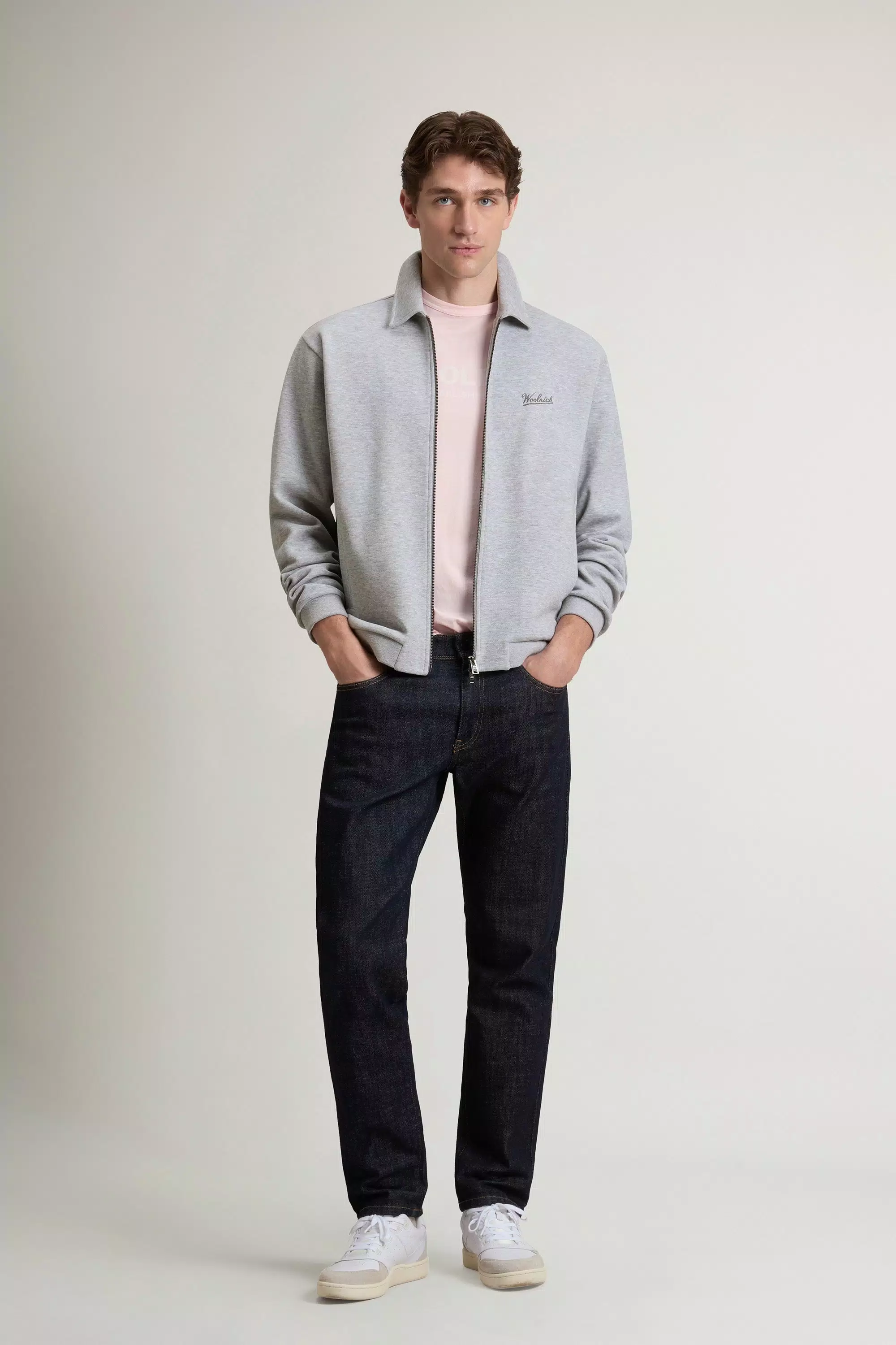 Full-Zip-Sweatshirt aus Melange-Baumwollpique - Harbor Mist
