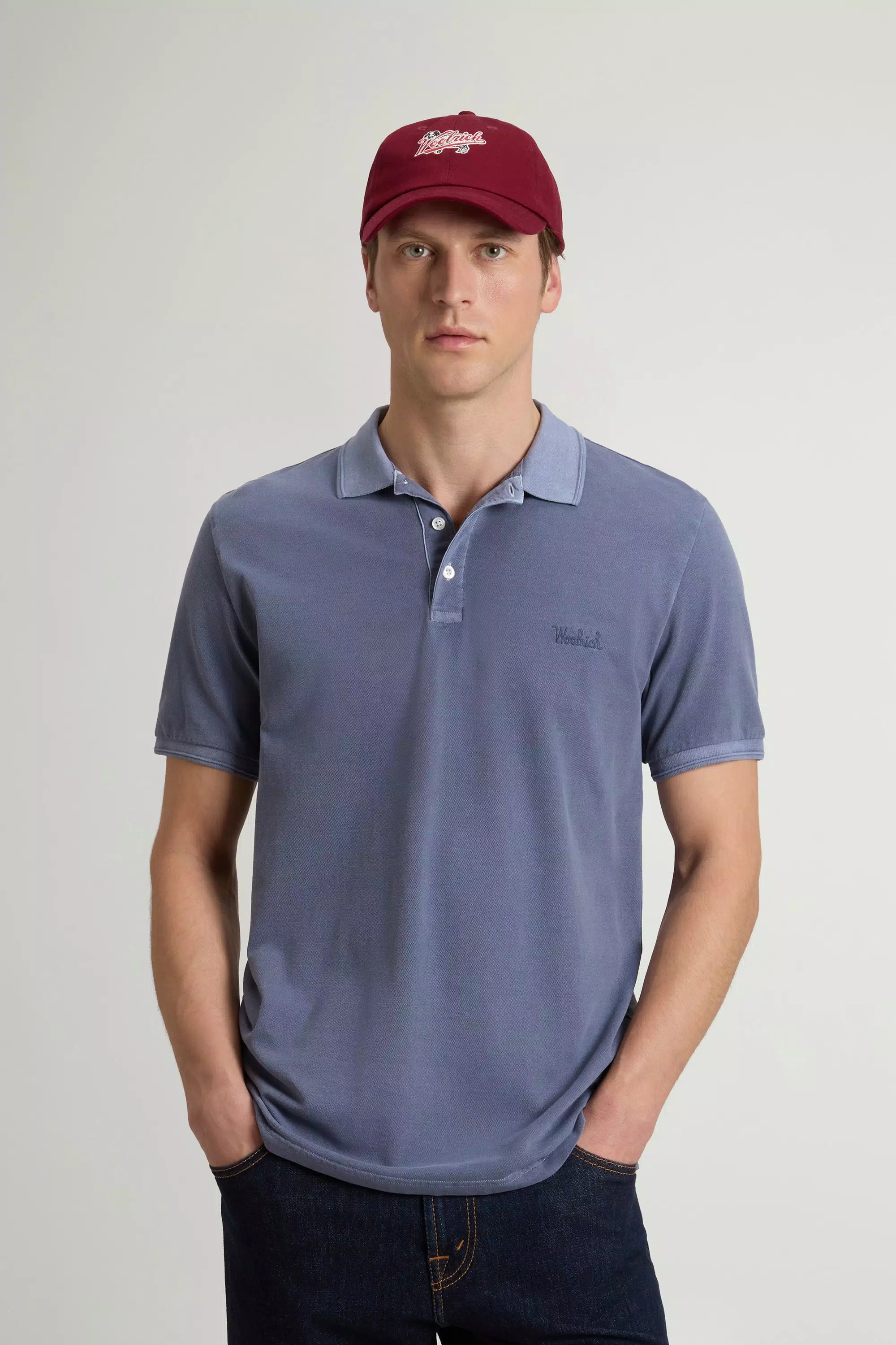 Gedüngtes Mackinack-Polo-Shirt aus dehnbarem Baumwoll-Piqué - Faded Grisaille